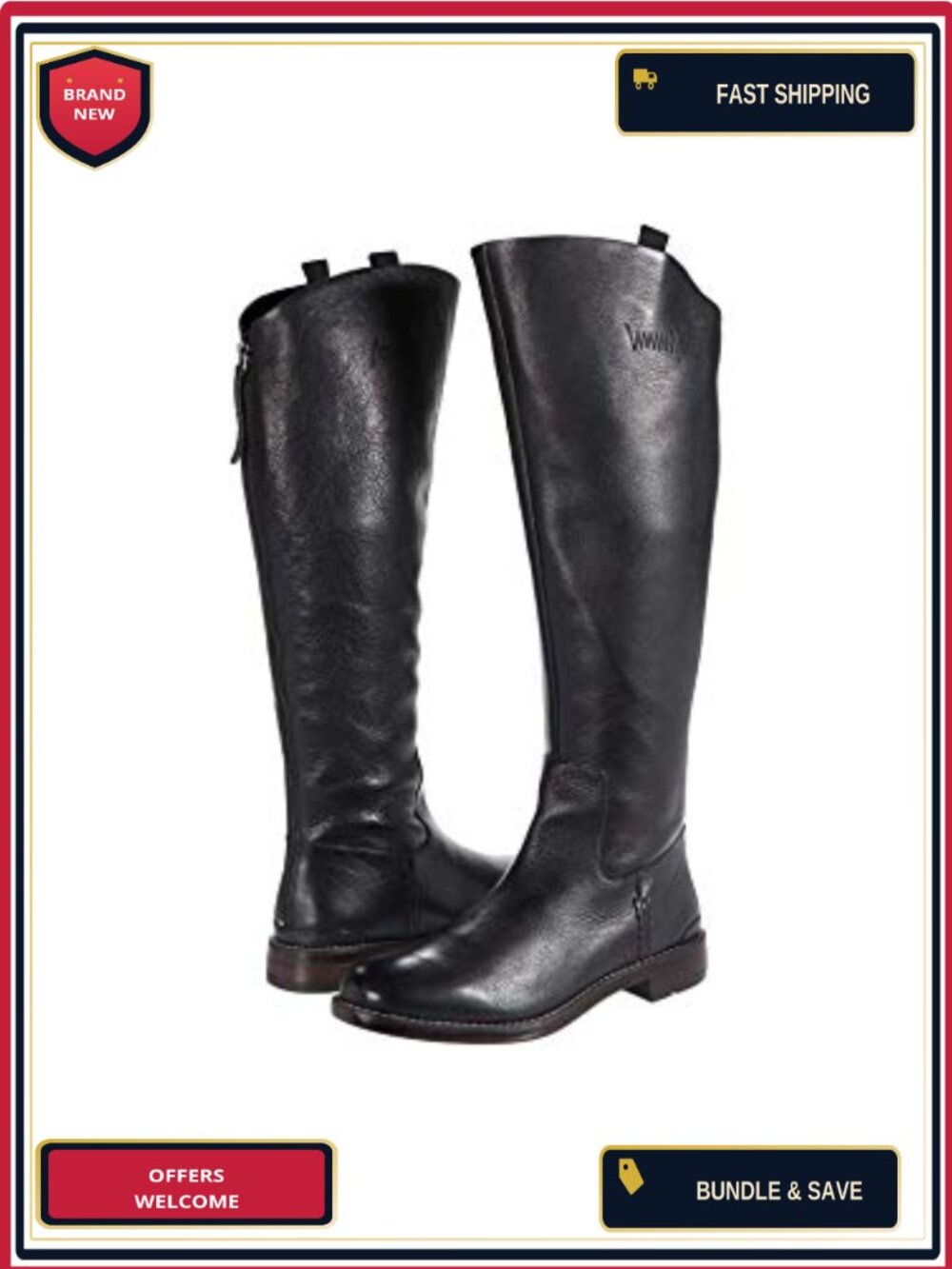 Franco Sarto Women's Leather Knee High Flat Riding Boots, Almond Toe, Back Zip